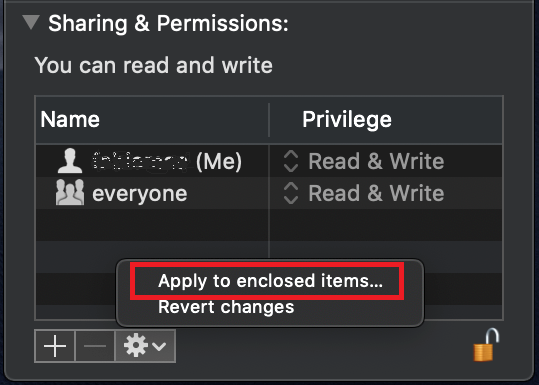 The apply to enclosed items menu